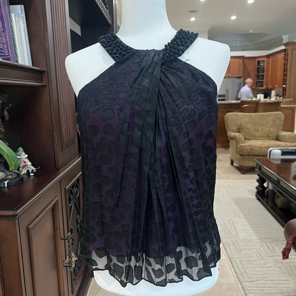 ECI Black and Purple Halter Blouse